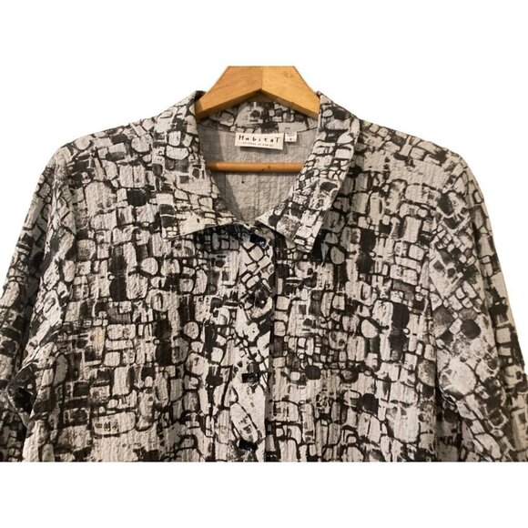 Habitat Women's Textured Fun Button Down High Low Shirt Collar Multi Grey Small - Picture 6 of 14